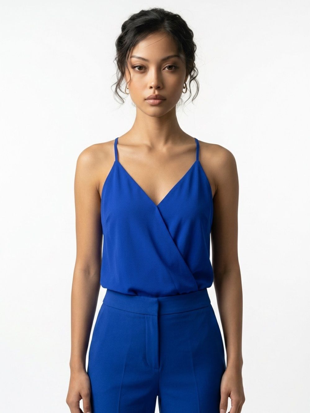 MONTEAU | NEW Royal Blue Wrap Front Tank Top Blouse Women’s Size Large